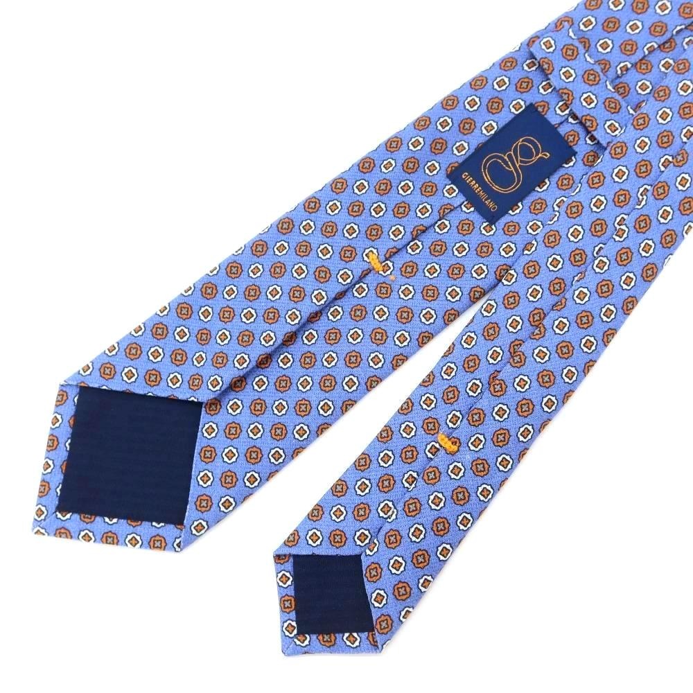 [New Outlet] GIERRE Small Pattern Print Tri-Fold Silk Tie Blue x Orange [BLU] [S/S/A/W] [Condition Rank N-] [Men&