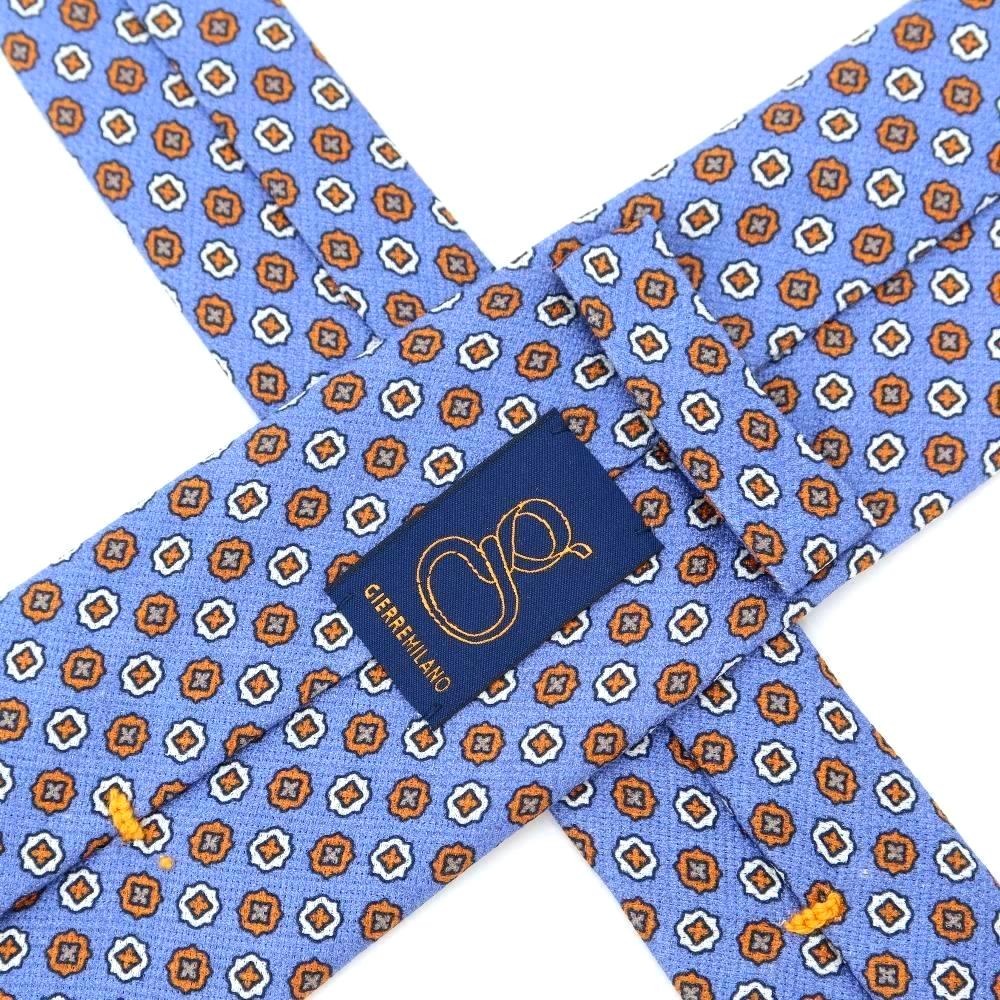 [New Outlet] GIERRE Small Pattern Print Tri-Fold Silk Tie Blue x Orange [BLU] [S/S/A/W] [Condition Rank N-] [Men&