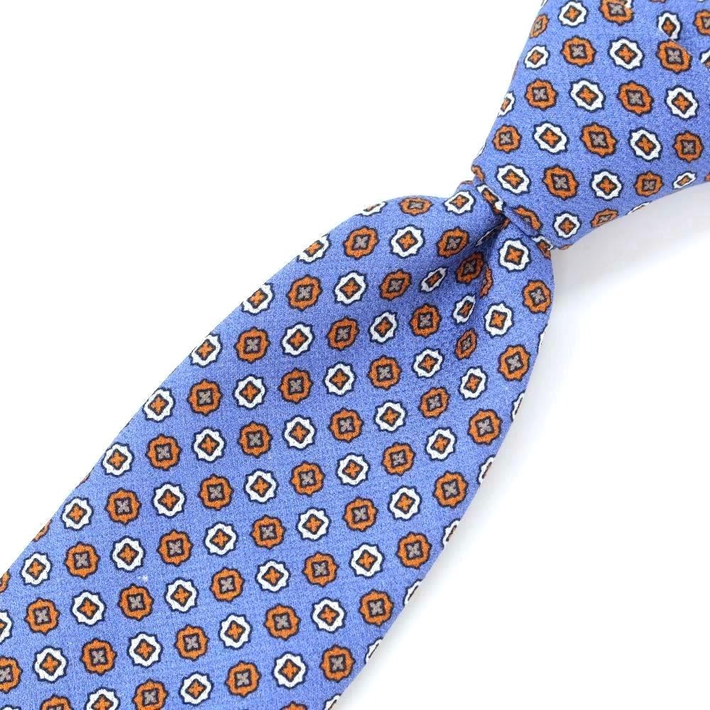 [New Outlet] GIERRE Small Pattern Print Tri-Fold Silk Tie Blue x Orange [BLU] [S/S/A/W] [Condition Rank N-] [Men&