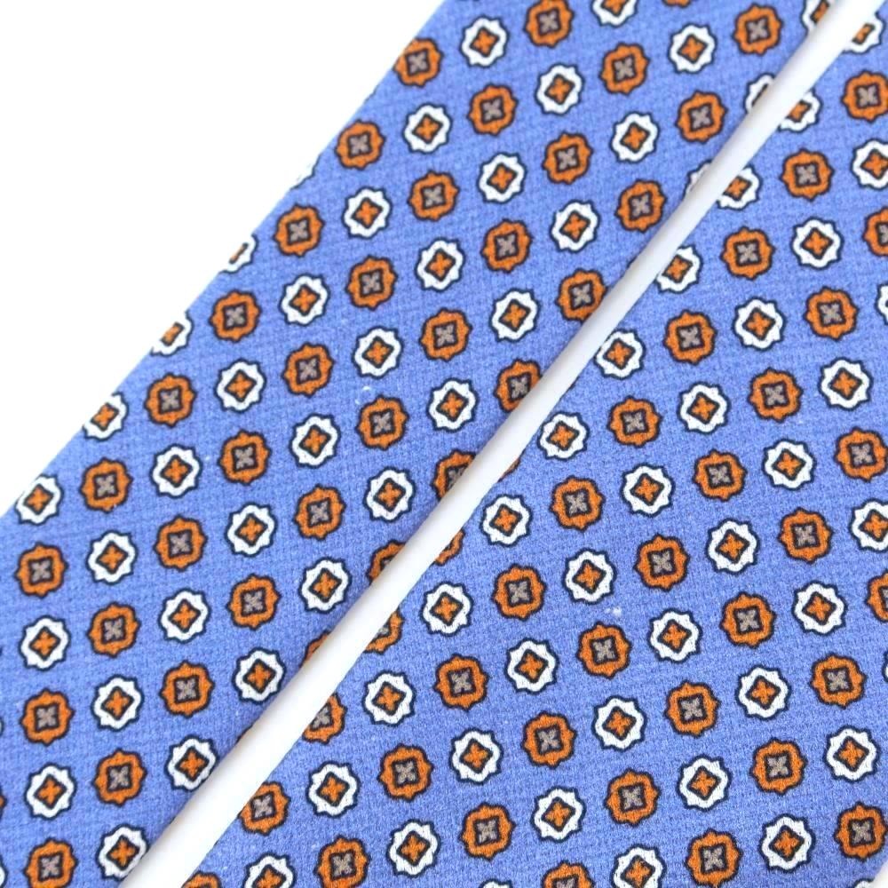 [New Outlet] GIERRE Small Pattern Print Tri-Fold Silk Tie Blue x Orange [BLU] [S/S/A/W] [Condition Rank N-] [Men&