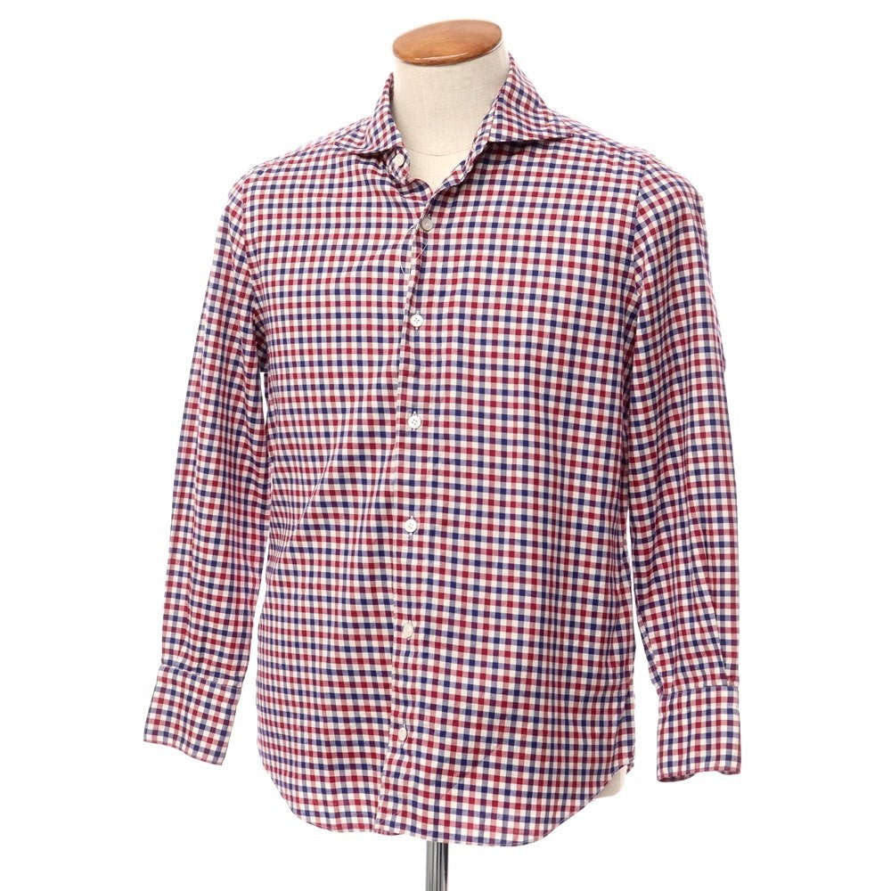 [Used] Finamore Cotton Check Horizontal Collar Shirt Red x Navy [Size M] [RED] [S/S/A/W] [Condition Rank C] [Men&