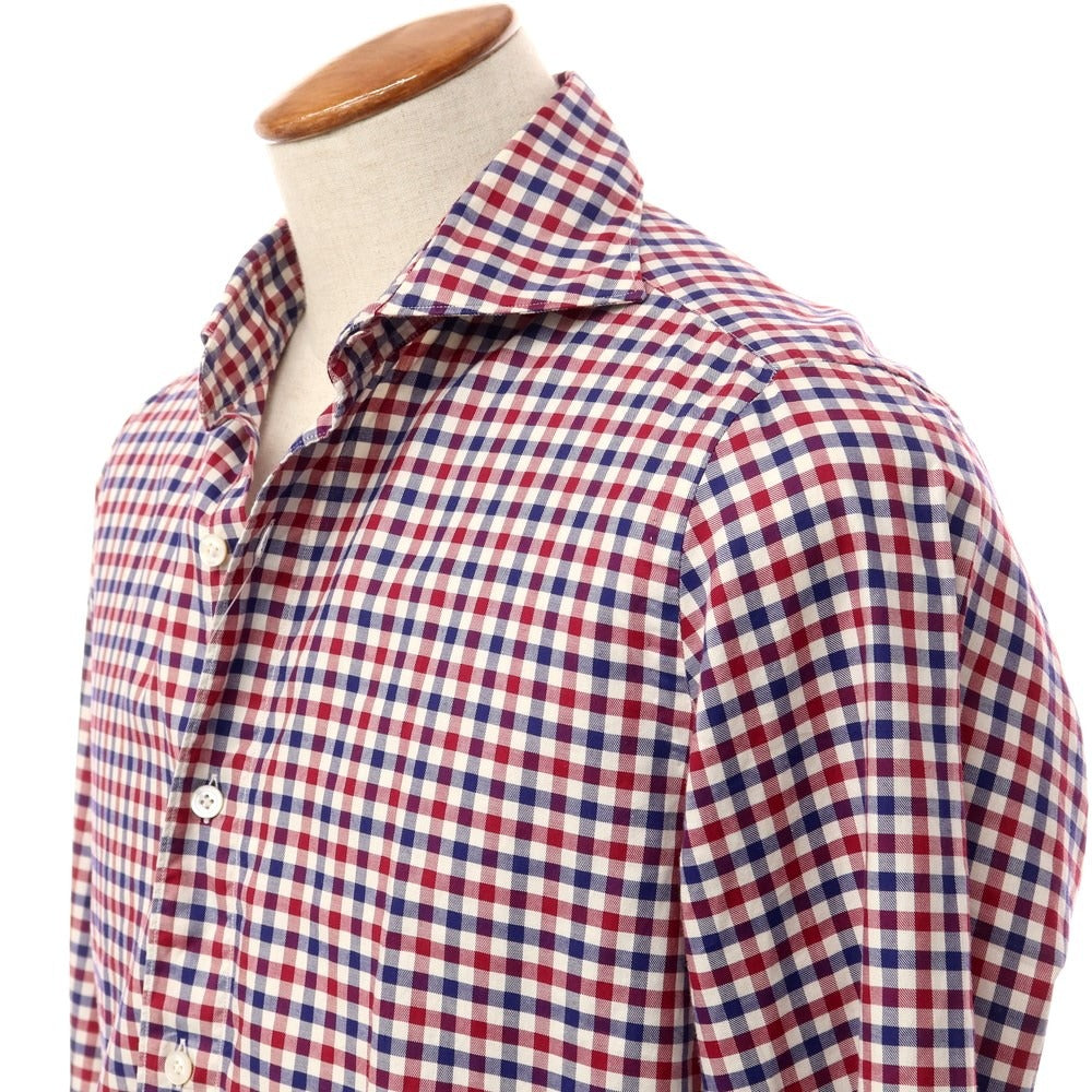 [Used] Finamore Cotton Check Horizontal Collar Shirt Red x Navy [Size M] [RED] [S/S/A/W] [Condition Rank C] [Men&