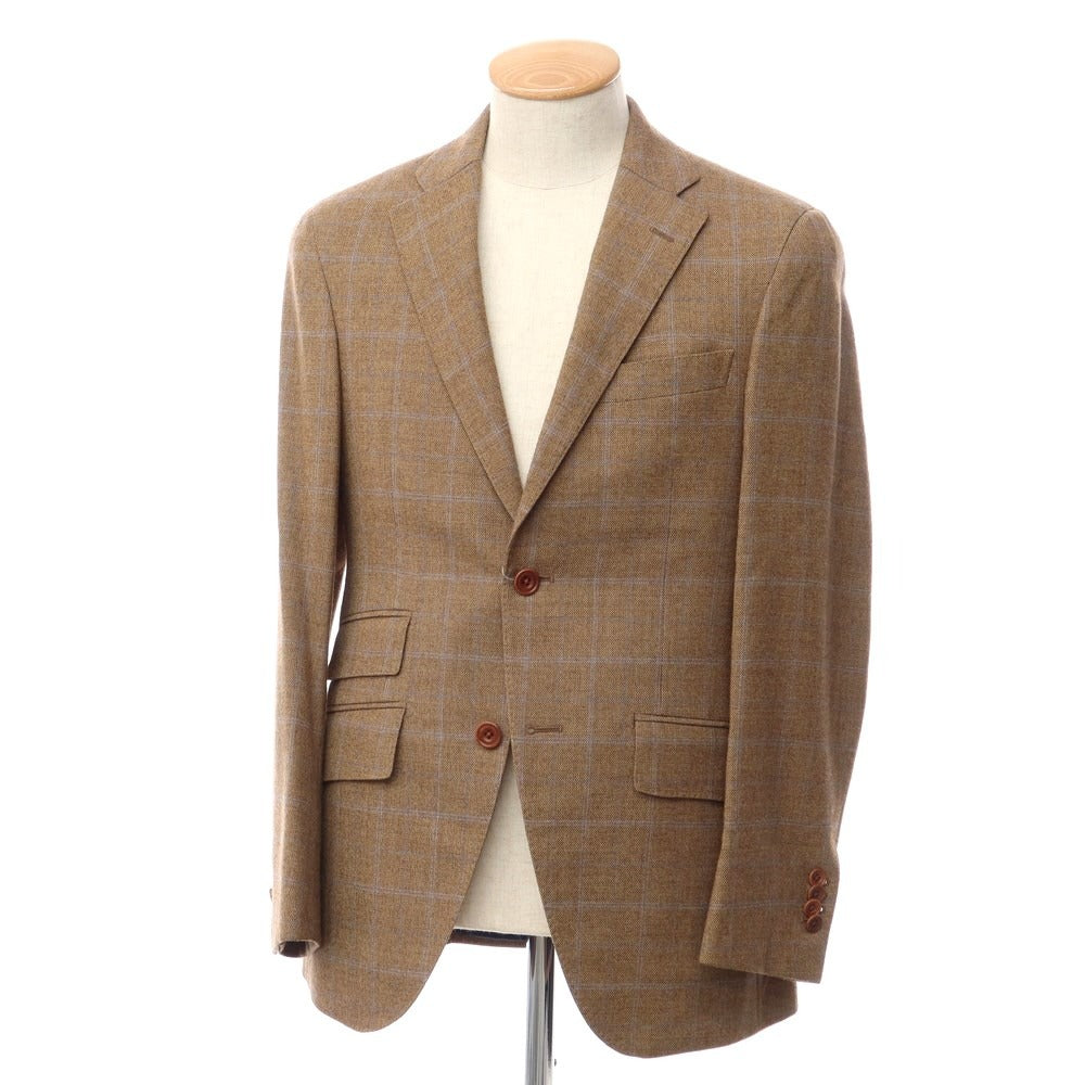 【中古】アザブテーラー azabu tailor ウール チェック テーラードジャケット ブラウン系xブルー【サイズ44】【BRW】【A/W】【状態ランクB】【メンズ】【768994】