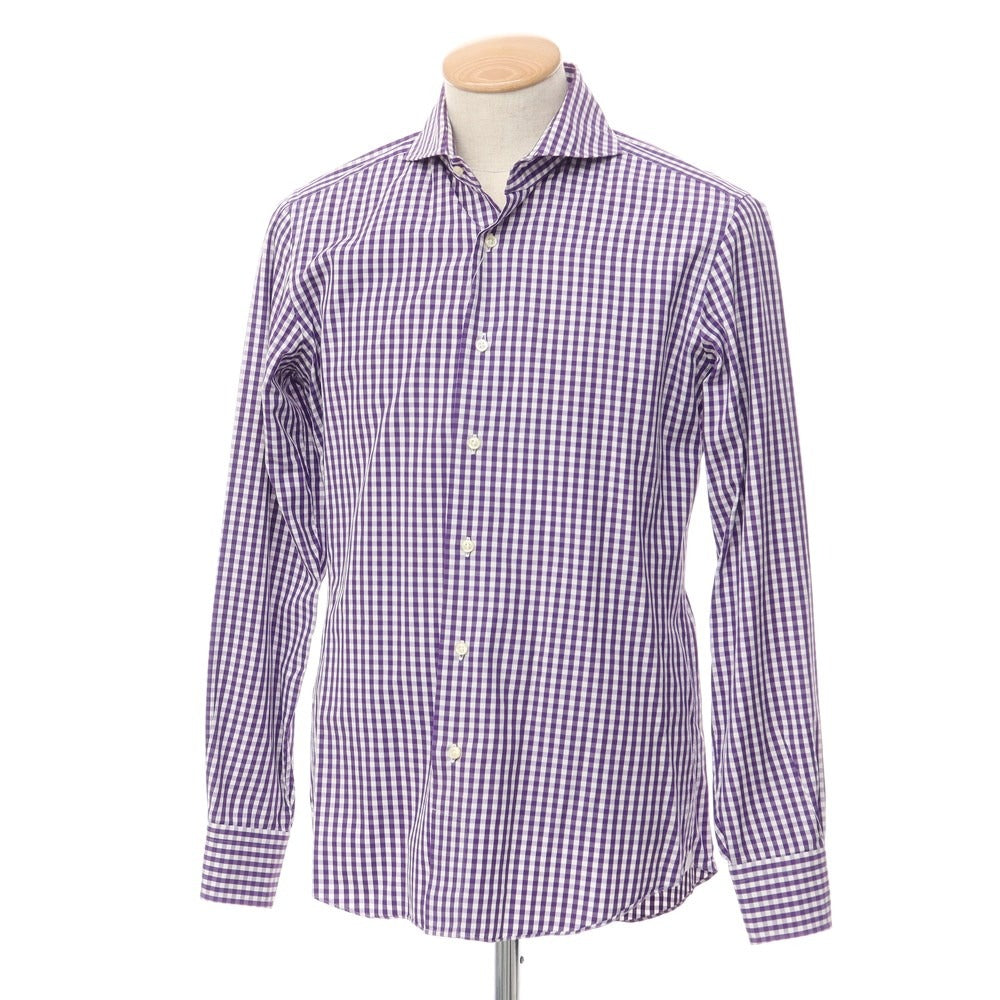 [Used] azabu tailor cotton check horizontal collar shirt purple x white [size not specified (approximately S)] [PUP] [S/S/A/W] [Condition rank C] [Men&