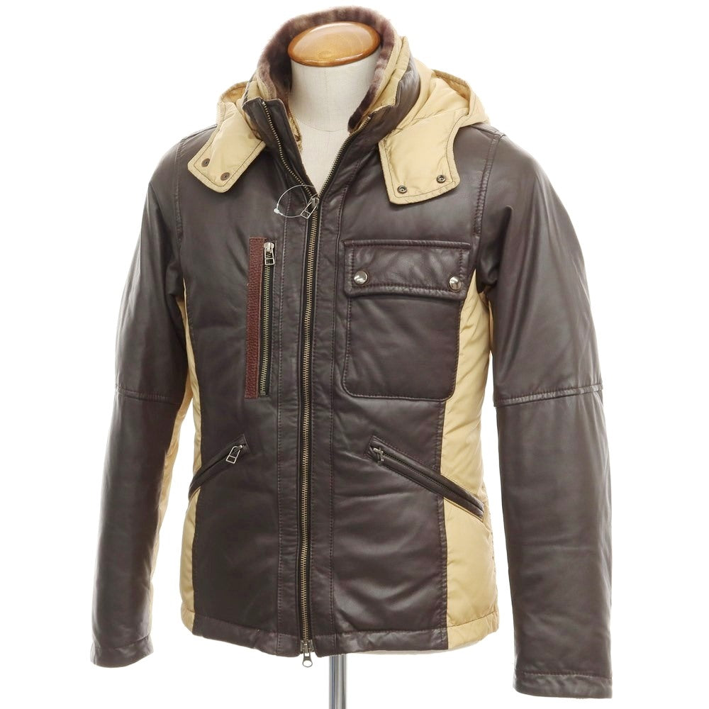 【中古】ルコンド L&KONDO ラムレザー ナイロン ダウンジャケット ダークブラウンxベージュ【サイズ46】【BRW】【A/W】【状態ランクB】【メンズ】【768973】