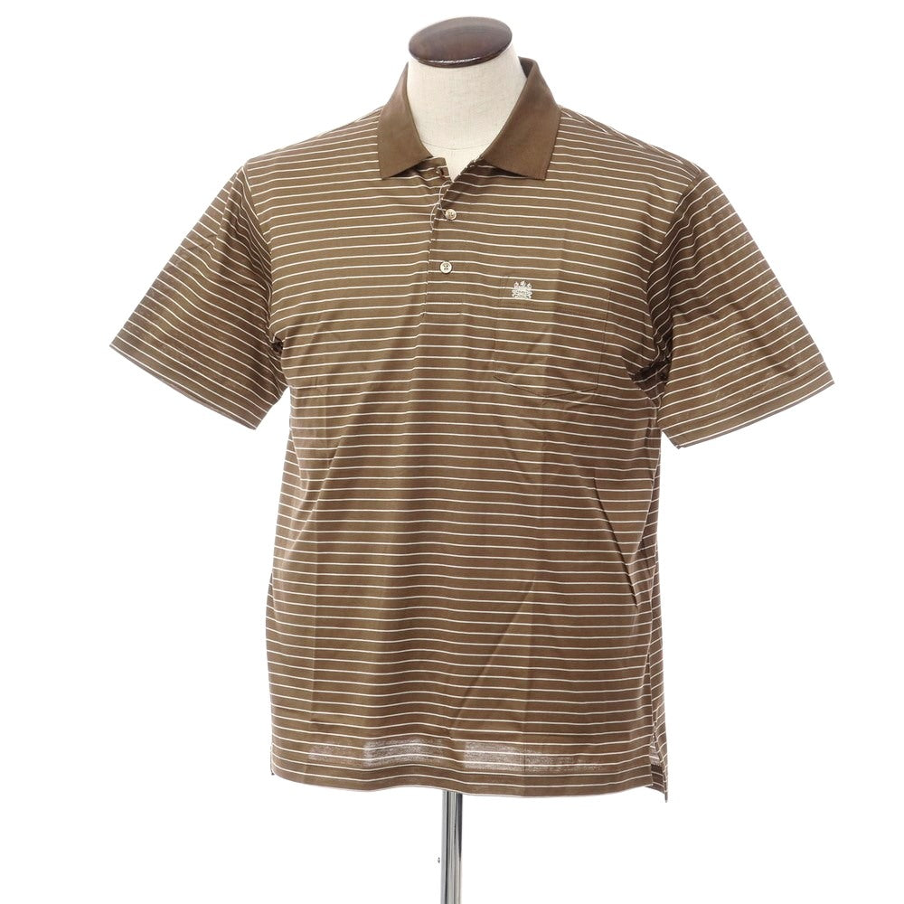 【中古】【未使用】アクアスキュータム Aquascutum コットン ボーダー 半袖ポロシャツ ブラウンxホワイト【サイズL】【BRW】【S/S】【状態ランクS】【メンズ】【769373】
