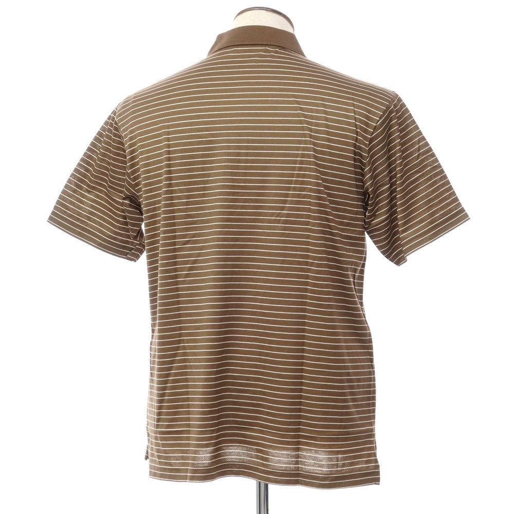 [Used] [Unused] Aquascutum Cotton Border Short Sleeve Polo Shirt Brown x White [Size L] [BRW] [S/S] [Condition Rank S] [Men&