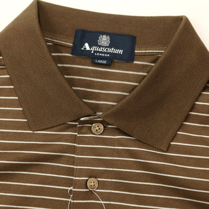 【中古】【未使用】アクアスキュータム Aquascutum コットン ボーダー 半袖ポロシャツ ブラウンxホワイト【サイズL】【BRW】【S/S】【状態ランクS】【メンズ】【769373】