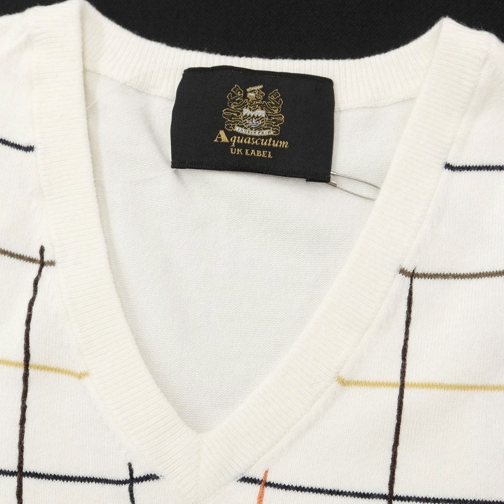 [Used] Aquascutum High Gauge Cotton V-neck Knit White x Black [Size L] [WHT] [S/S] [Condition Rank A] [Men&