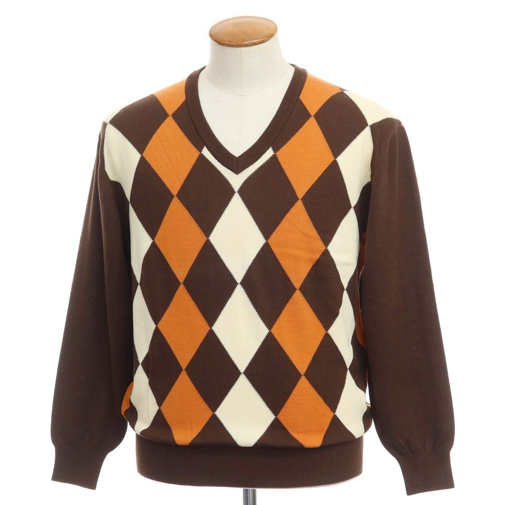 【中古】アクアスキュータム Aquascutum ウール Vネック プルオーバーニット ブラウンxオレンジ【サイズM】【BRW】【A/W】【状態ランクA】【メンズ】【769078】