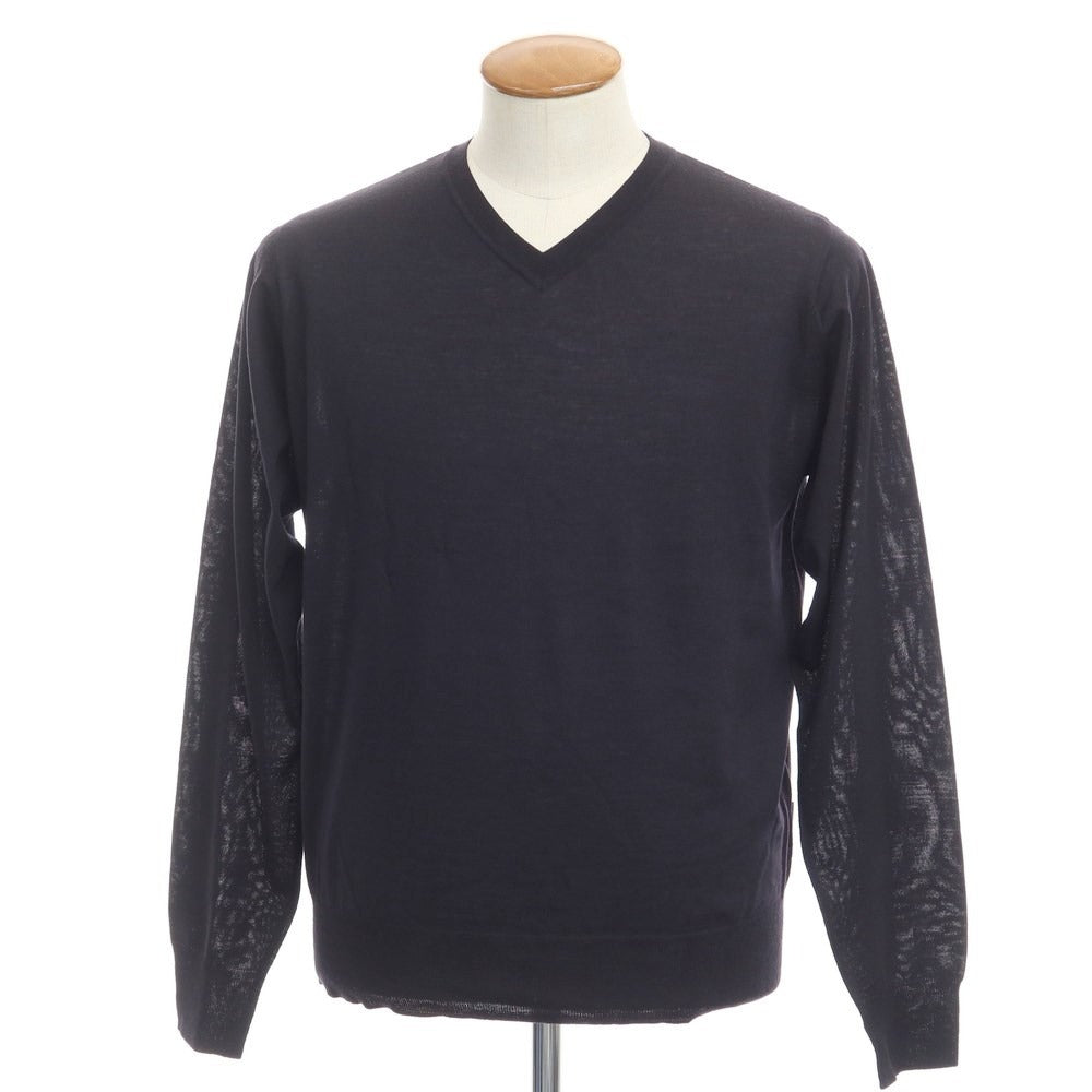 [Used] Aquascutum wool V-neck pullover knit, dark navy [Size M] [NVY] [A/W] [Condition Rank D] [Men&