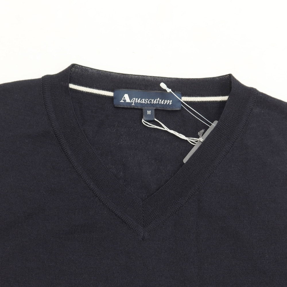 [Used] Aquascutum wool V-neck pullover knit, dark navy [Size M] [NVY] [A/W] [Condition Rank D] [Men&