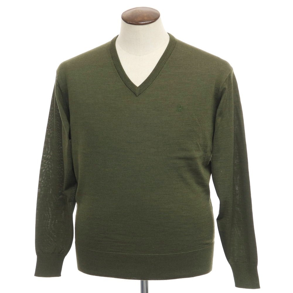 【中古】アクアスキュータム Aquascutum ウールシルク Vネック プルオーバーニット オリーブ【サイズL】【GRN】【A/W】【状態ランクA】【メンズ】【769078】