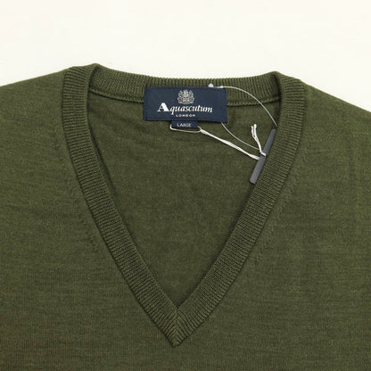 [Used] Aquascutum wool silk V-neck pullover knit, olive [Size L] [GRN] [A/W] [Condition Rank A] [Men&