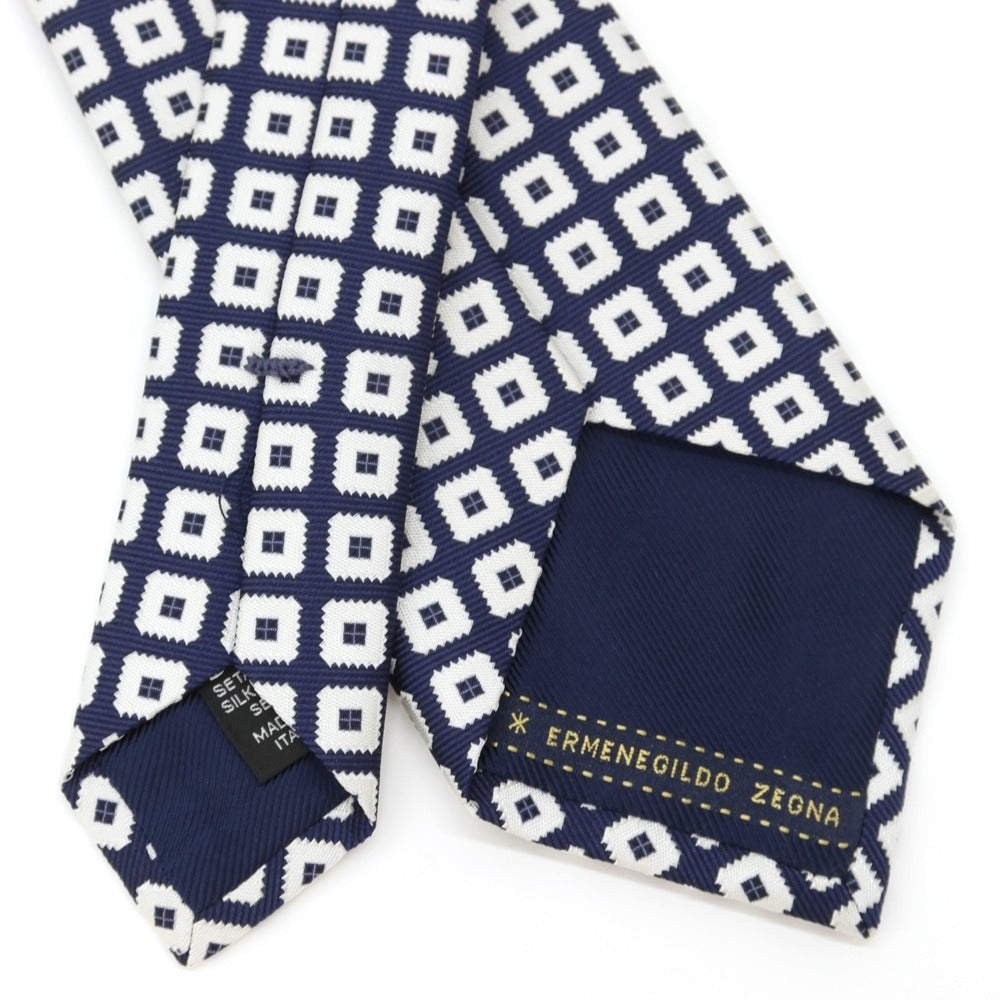 [Used] Ermenegildo Zegna Small Pattern Tri-Fold Silk Tie Navy x White [NVY] [S/S/A/W] [Condition Rank B] ​​[Men&
