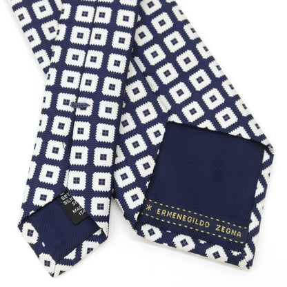 [Used] Ermenegildo Zegna Small Pattern Tri-Fold Silk Tie Navy x White [NVY] [S/S/A/W] [Condition Rank B] ​​[Men&