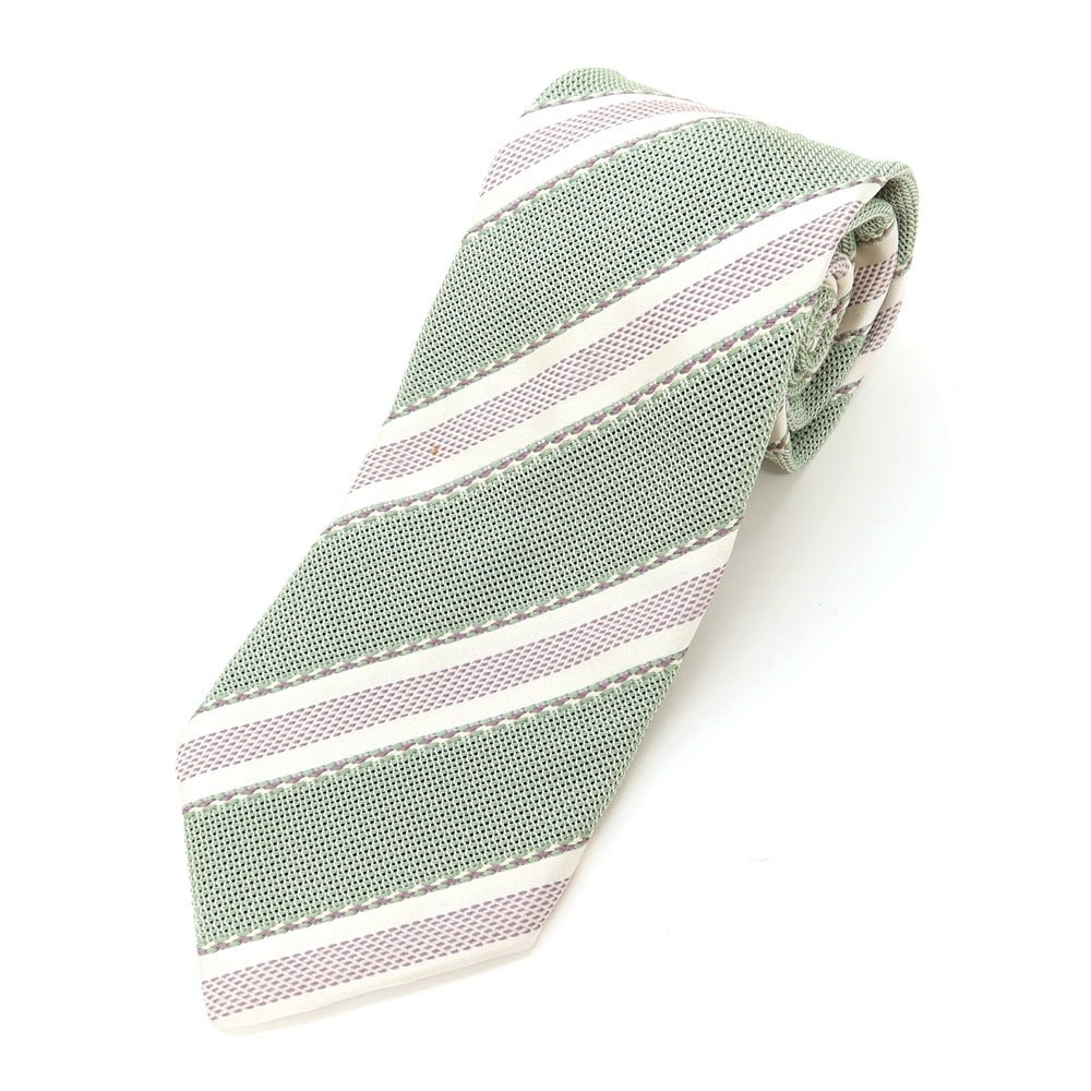 [Used] Ermenegildo Zegna Striped Silk Tie Light Green x White [GRN] [S/S] [Condition Rank C] [Men&