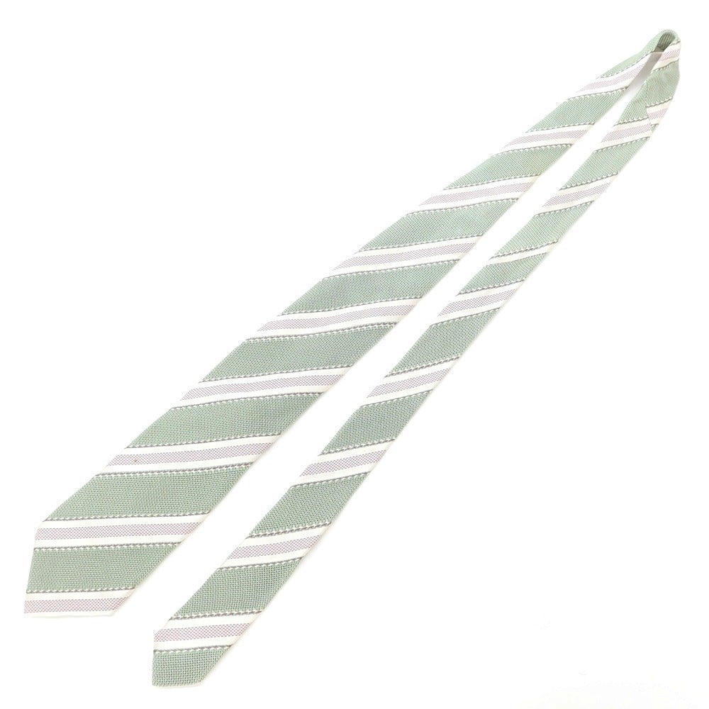 [Used] Ermenegildo Zegna Striped Silk Tie Light Green x White [GRN] [S/S] [Condition Rank C] [Men&