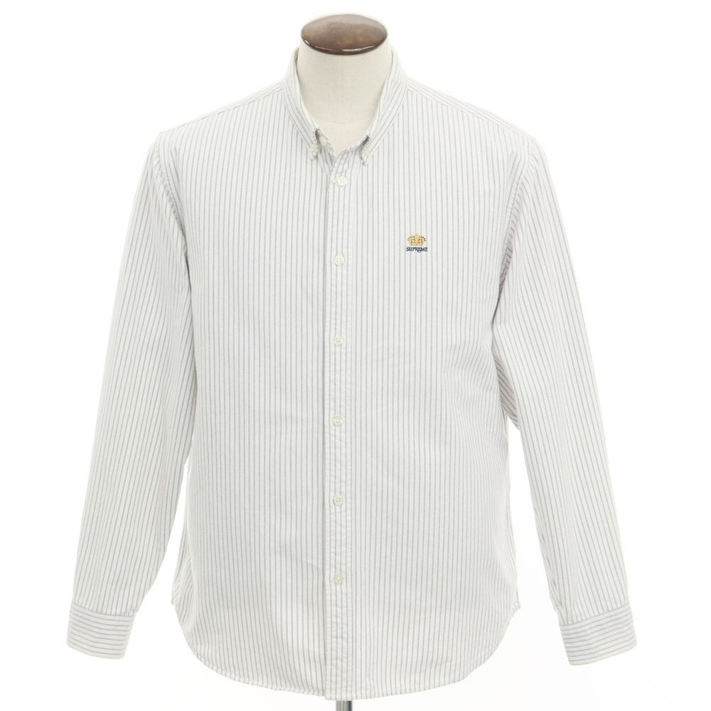 【中古】シュプリーム Supreme 2019年秋冬 Flannel Oxford Shirt コットン フランネル ボタンダウンシャツ ホワイトxネイビー【サイズL】【WHT】【S/S/A/W】【状態ランクC】【メンズ】【769295】