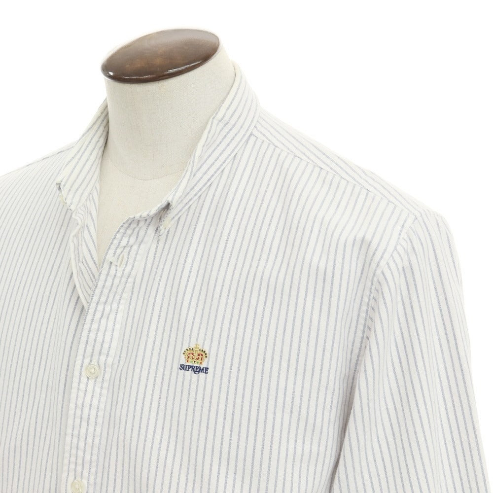 【中古】シュプリーム Supreme 2019年秋冬 Flannel Oxford Shirt コットン フランネル ボタンダウンシャツ ホワイトxネイビー【サイズL】【WHT】【S/S/A/W】【状態ランクC】【メンズ】【769295】