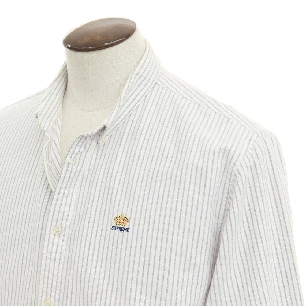 [Used] Supreme 2019 Fall/Winter Flannel Oxford Shirt Cotton Flannel Button-down Shirt White x Navy [Size L] [WHT] [S/S/A/W] [Condition Rank C] [Men&