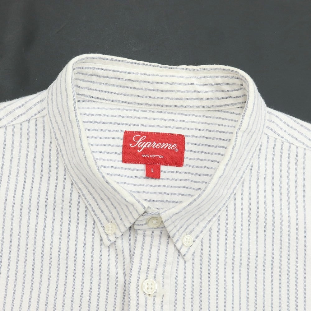 [Used] Supreme 2019 Fall/Winter Flannel Oxford Shirt Cotton Flannel Button-down Shirt White x Navy [Size L] [WHT] [S/S/A/W] [Condition Rank C] [Men&