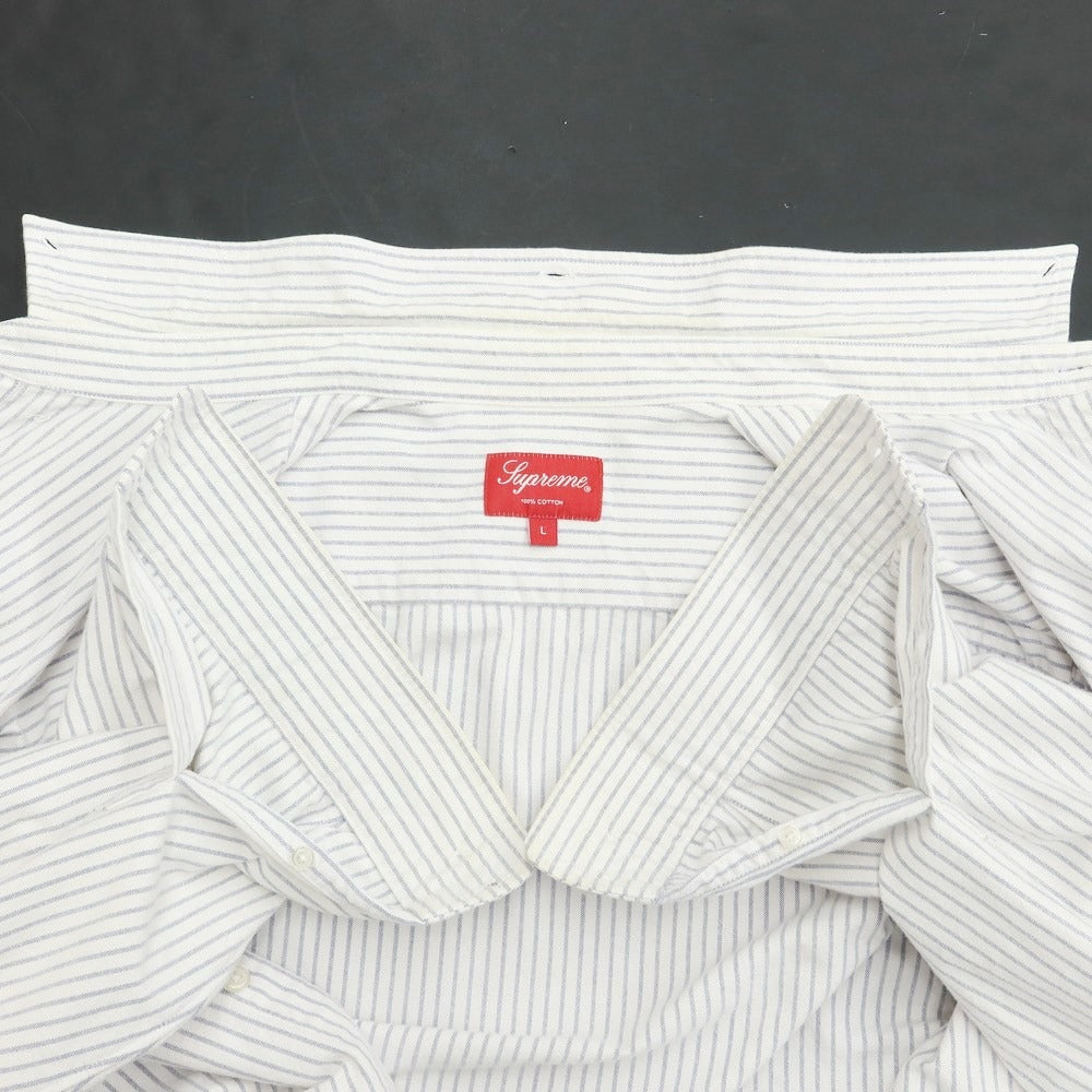 [Used] Supreme 2019 Fall/Winter Flannel Oxford Shirt Cotton Flannel Button-down Shirt White x Navy [Size L] [WHT] [S/S/A/W] [Condition Rank C] [Men&