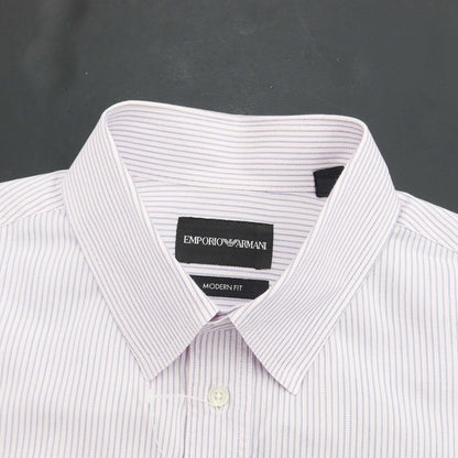 [Used] Emporio Armani EMPORIO ARMANI Cotton Stripe Snap-down Short Sleeve Shirt Light Pink x Navy [Size 40] [PNK] [S/S] [Condition Rank C] [Men&