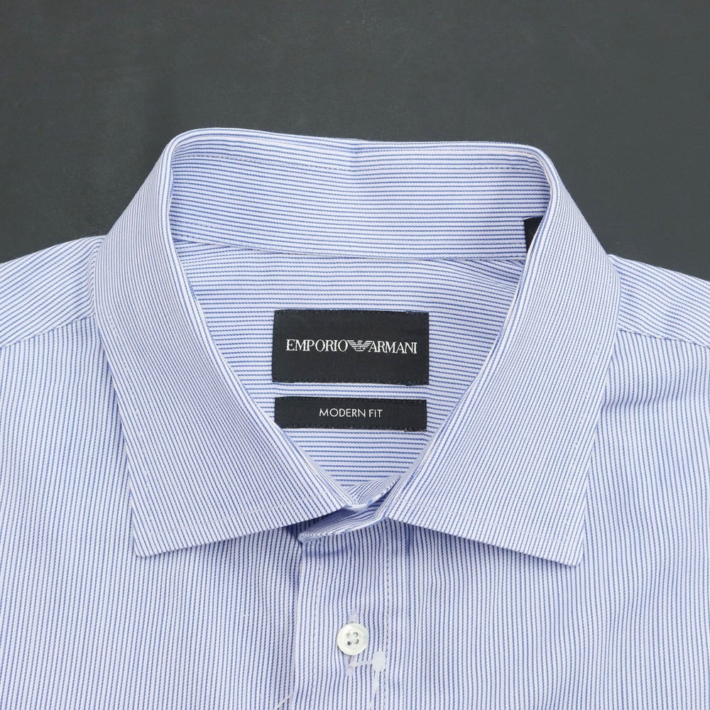 [Used] Emporio Armani EMPORIO ARMANI Cotton Striped Semi-Wide Collar Dress Shirt Blue x Light Gray [Size 41] [BLU] [S/S/A/W] [Condition Rank B] ​​[Men&