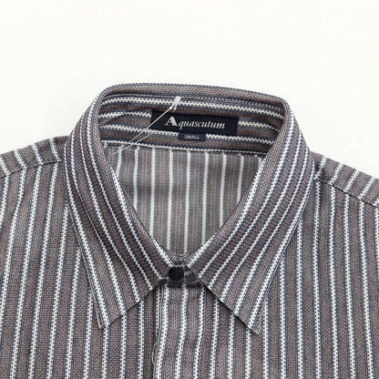 [Used] [Unused] Aquascutum Cotton Striped Long Sleeve Polo Shirt Brown x Navy [Size S] [BRW] [S/S/A/W] [Condition Rank S] [Men&
