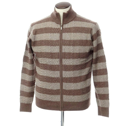 [Used] [Unused] Aquascutum Wool Cable Knit Stand Collar Cardigan Brown x Warm Gray [Size L] [BRW] [A/W] [Condition Rank S] [Men&