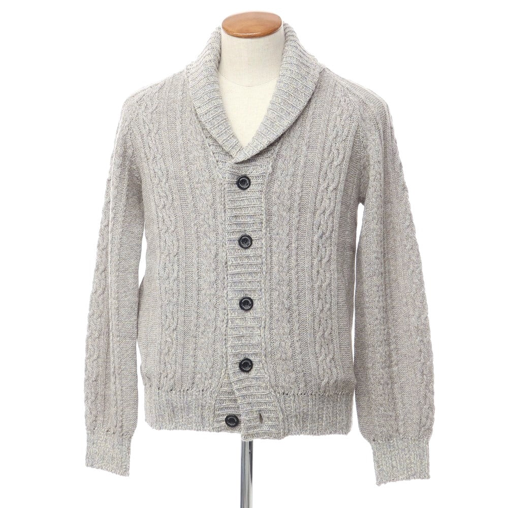 【中古】【未使用】アクアスキュータム Aquascutum ミドルゲージウール ケーブル編み ショールカラーカーディガン グレー系xブルー【サイズM】【GRY】【A/W】【状態ランクS】【メンズ】【769078】