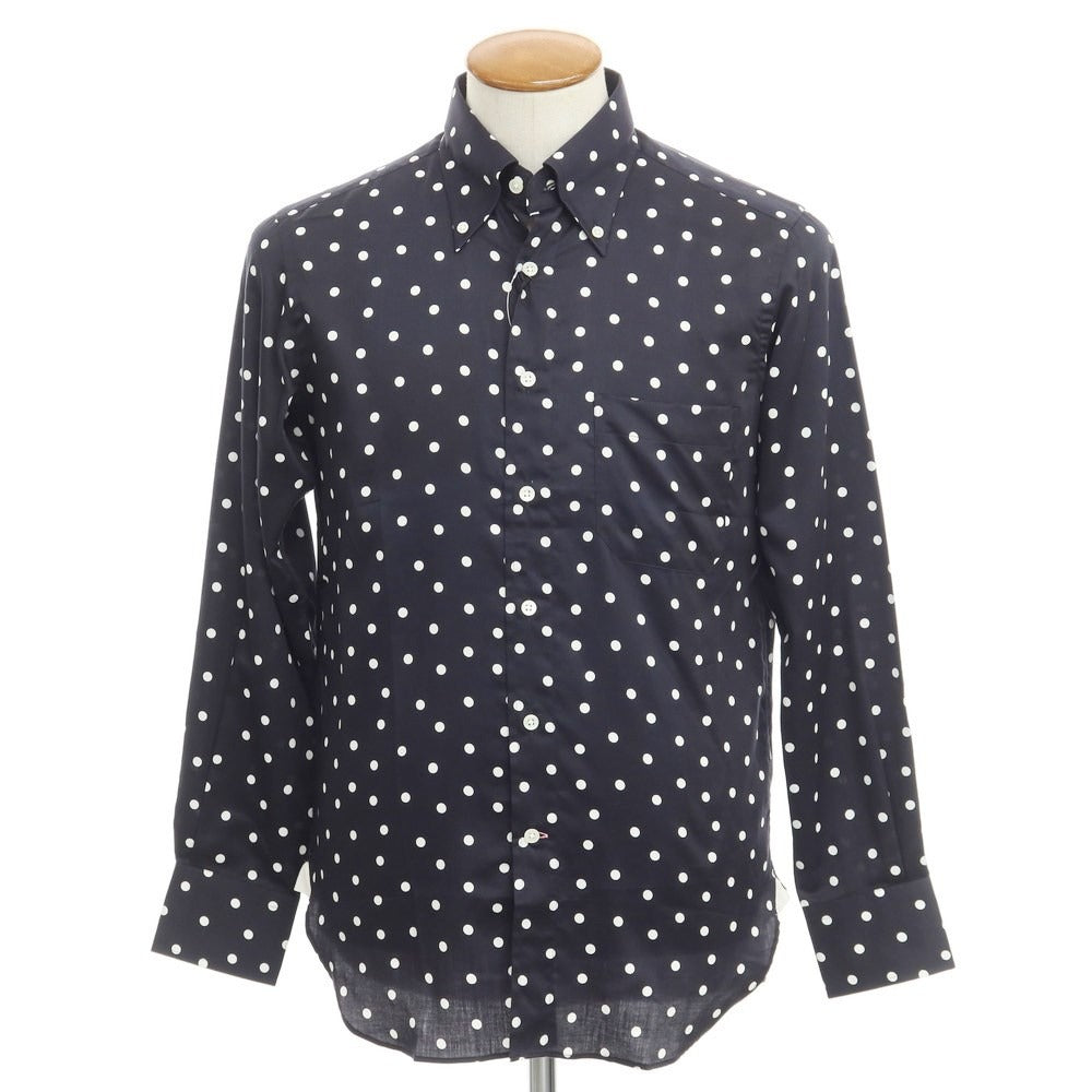 【中古】ケント アンド カーウェン Kent &amp; Curwen コットン ドット ボタンダウンシャツ ブラックネイビー系xホワイト【サイズM】【NVY】【S/S/A/W】【状態ランクA】【メンズ】【769294】