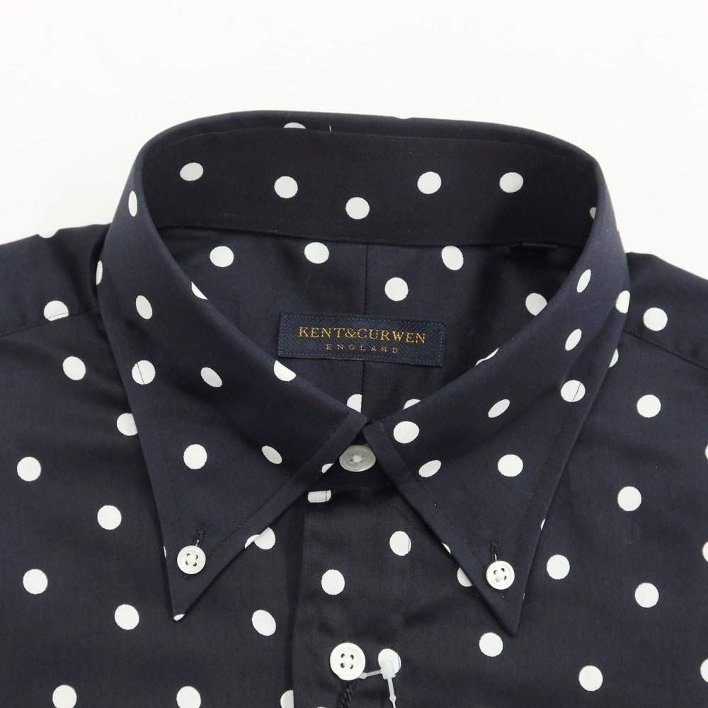 【中古】ケント アンド カーウェン Kent &amp; Curwen コットン ドット ボタンダウンシャツ ブラックネイビー系xホワイト【サイズM】【NVY】【S/S/A/W】【状態ランクA】【メンズ】【769294】