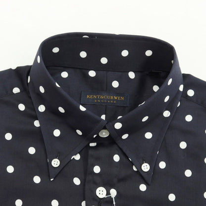 【中古】ケント アンド カーウェン Kent &amp; Curwen コットン ドット ボタンダウンシャツ ブラックネイビー系xホワイト【サイズM】【NVY】【S/S/A/W】【状態ランクA】【メンズ】【769294】