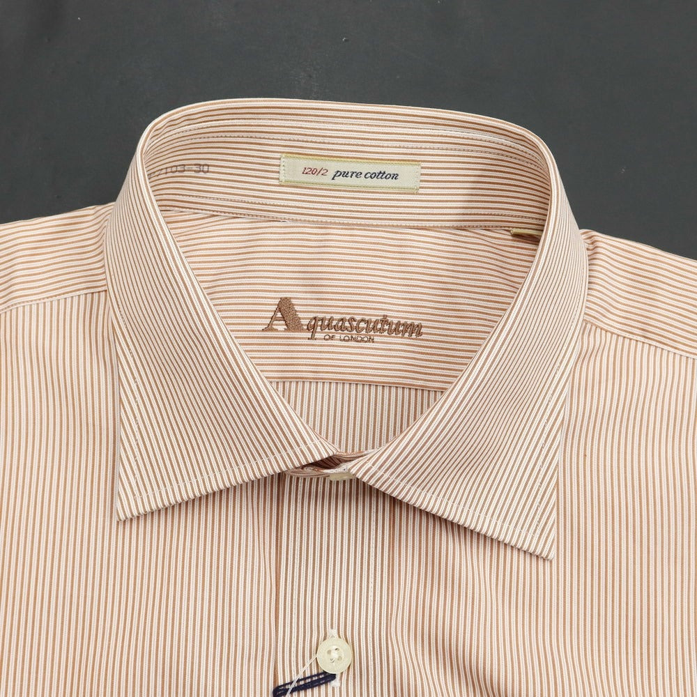 [Used] Aquascutum Cotton Striped Dress Shirt Brown x White [Size 41-82] [BRW] [S/S/A/W] [Condition Rank A] [Men&