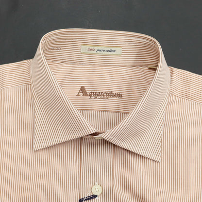 [Used] Aquascutum Cotton Striped Dress Shirt Brown x White [Size 41-82] [BRW] [S/S/A/W] [Condition Rank A] [Men&