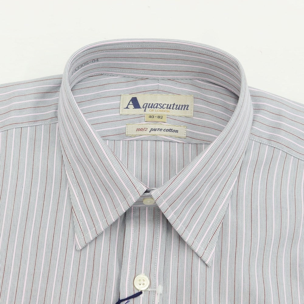 [Used] [Unused] Aquascutum Striped Dress Shirt Grayish Navy x Pink [Size 40-82] [GRY] [S/S/A/W] [Condition Rank S] [Men&