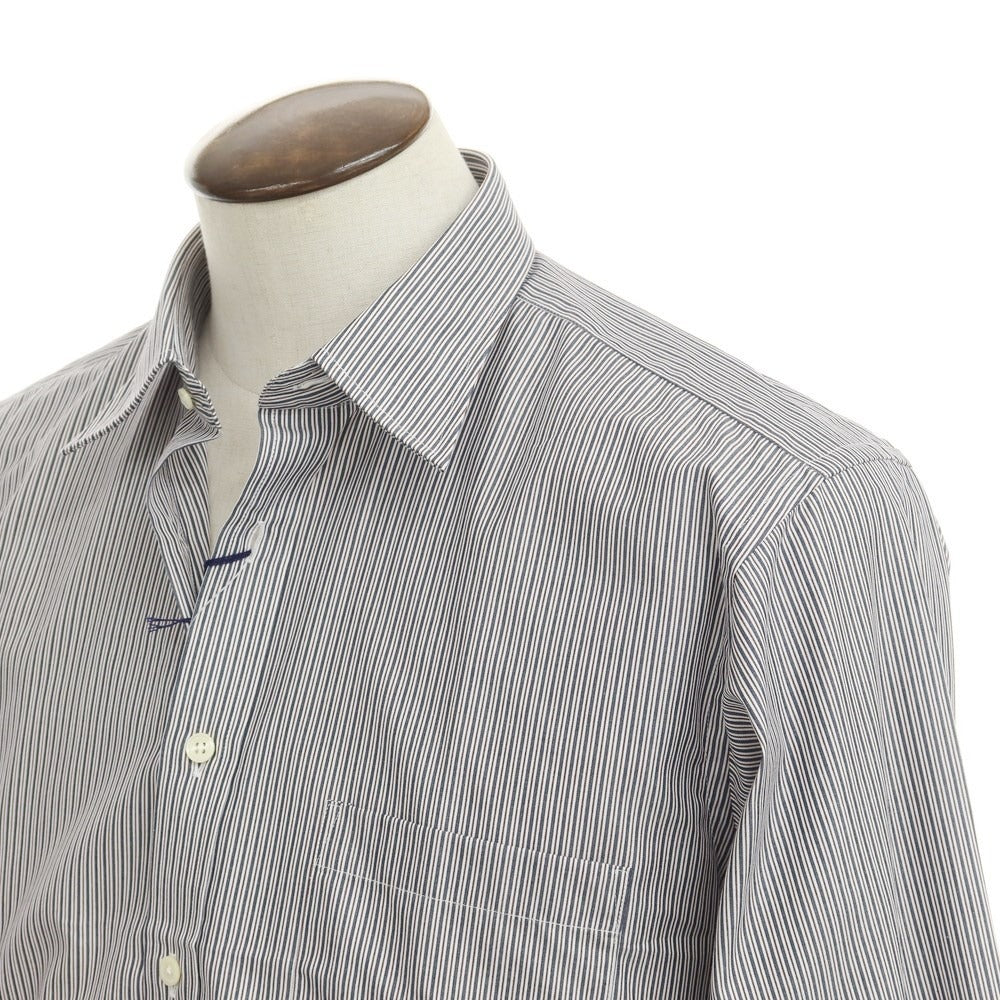 [Used] [Unused] Aquascutum Striped Dress Shirt Navy x Dark Brown [Size 41-82] [NVY] [S/S/A/W] [Condition Rank S] [Men&