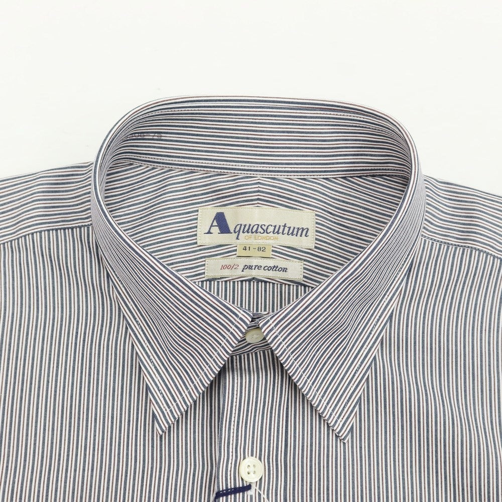 [Used] [Unused] Aquascutum Striped Dress Shirt Navy x Dark Brown [Size 41-82] [NVY] [S/S/A/W] [Condition Rank S] [Men&