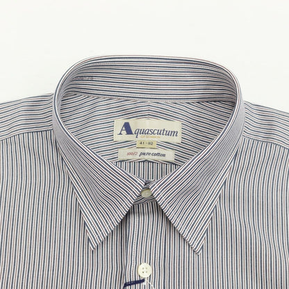 [Used] [Unused] Aquascutum Striped Dress Shirt Navy x Dark Brown [Size 41-82] [NVY] [S/S/A/W] [Condition Rank S] [Men&