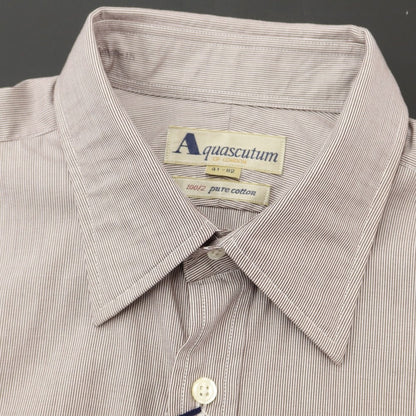 [Used] Aquascutum Cotton Regular Collar Dress Shirt Dark Brown x White [Size 41-82] [BRW] [S/S/A/W] [Condition Rank A] [Men&