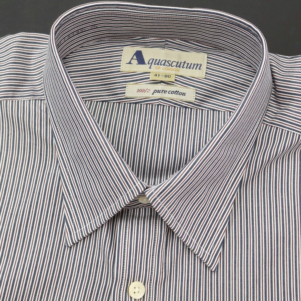 [Used] [Unused] Aquascutum Striped Dress Shirt Navy x White [Size 41-80] [NVY] [S/S/A/W] [Condition Rank S] [Men&