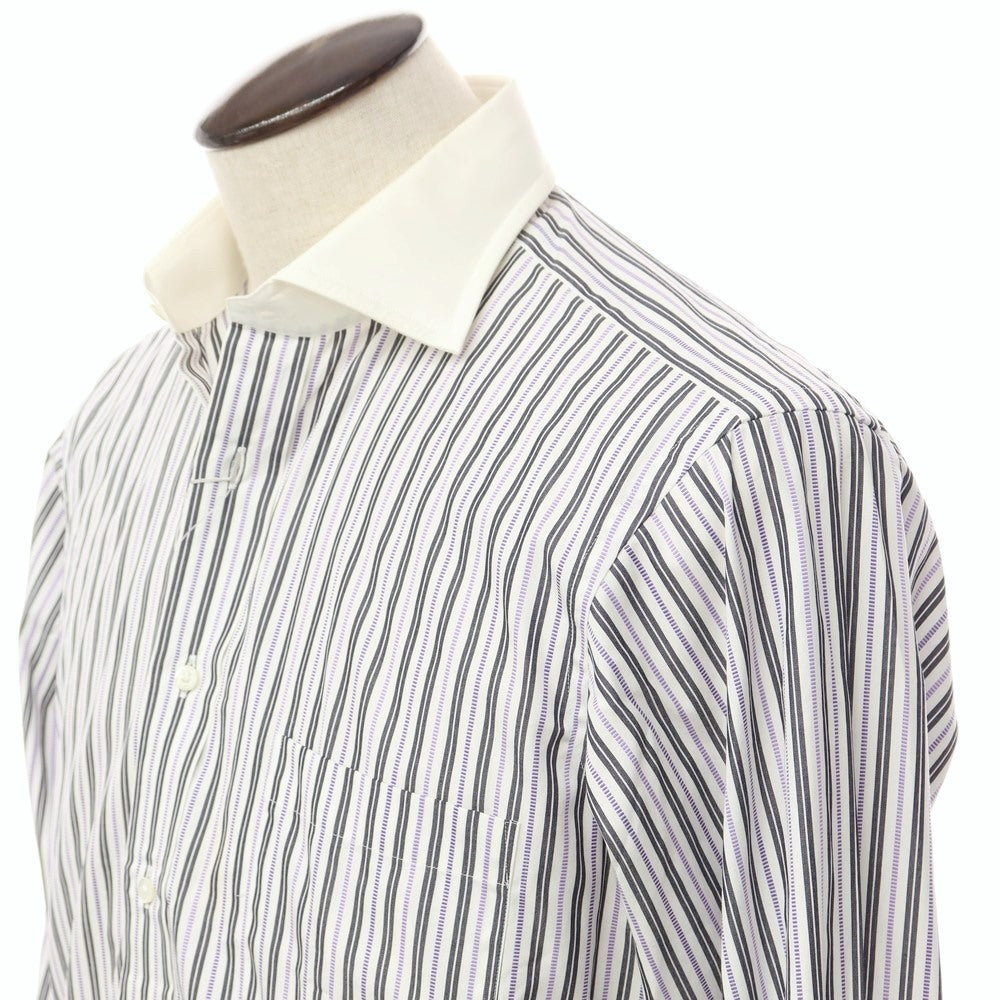 [Used] Aquascutum Striped Cleric Shirt White x Purple [Size ML-80] [PUP] [S/S/A/W] [Condition Rank C] [Men&