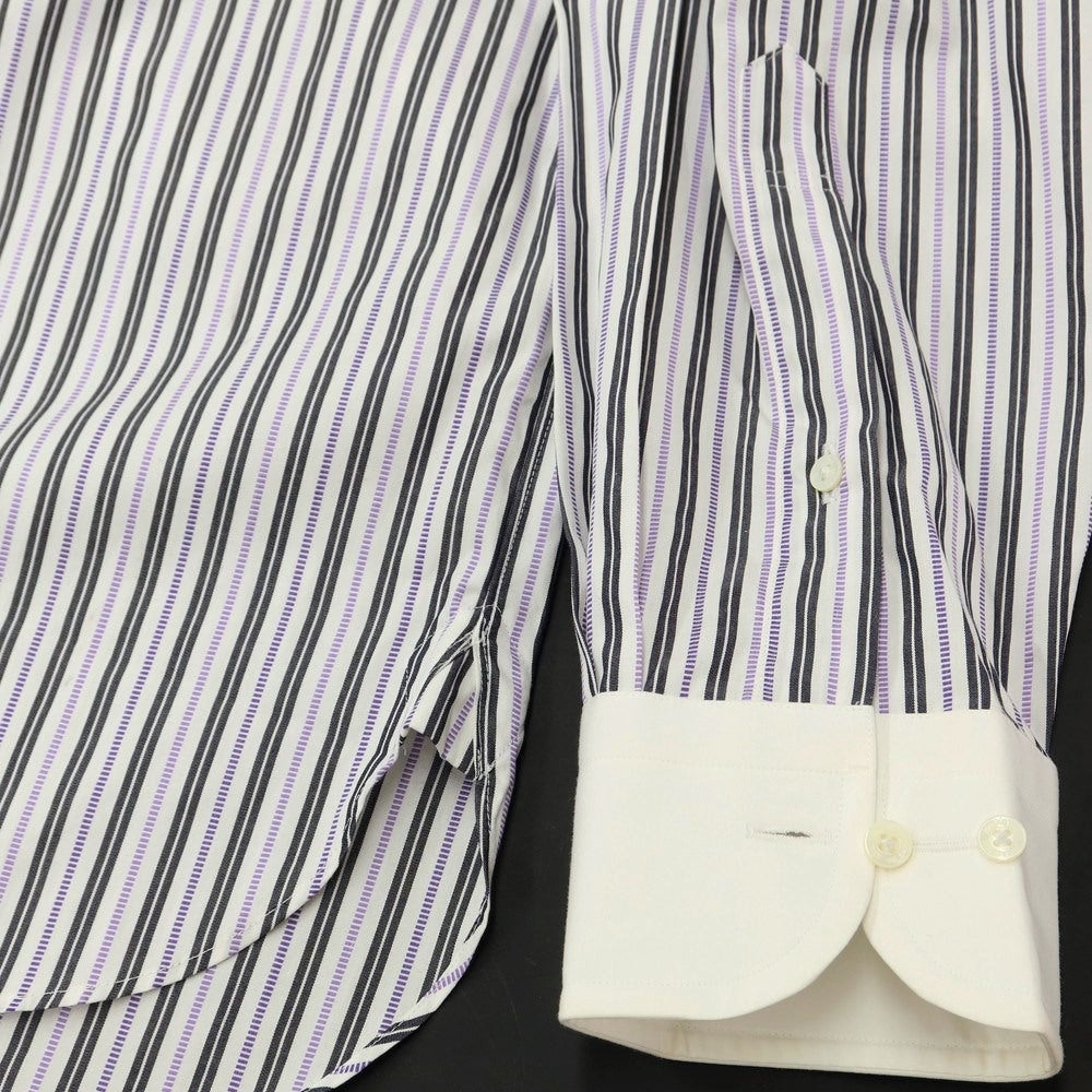 [Used] Aquascutum Striped Cleric Shirt White x Purple [Size ML-80] [PUP] [S/S/A/W] [Condition Rank C] [Men&