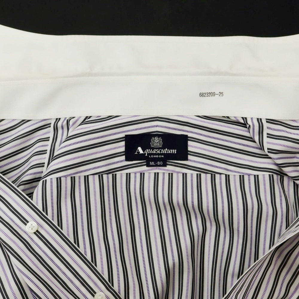 [Used] Aquascutum Striped Cleric Shirt White x Purple [Size ML-80] [PUP] [S/S/A/W] [Condition Rank C] [Men&