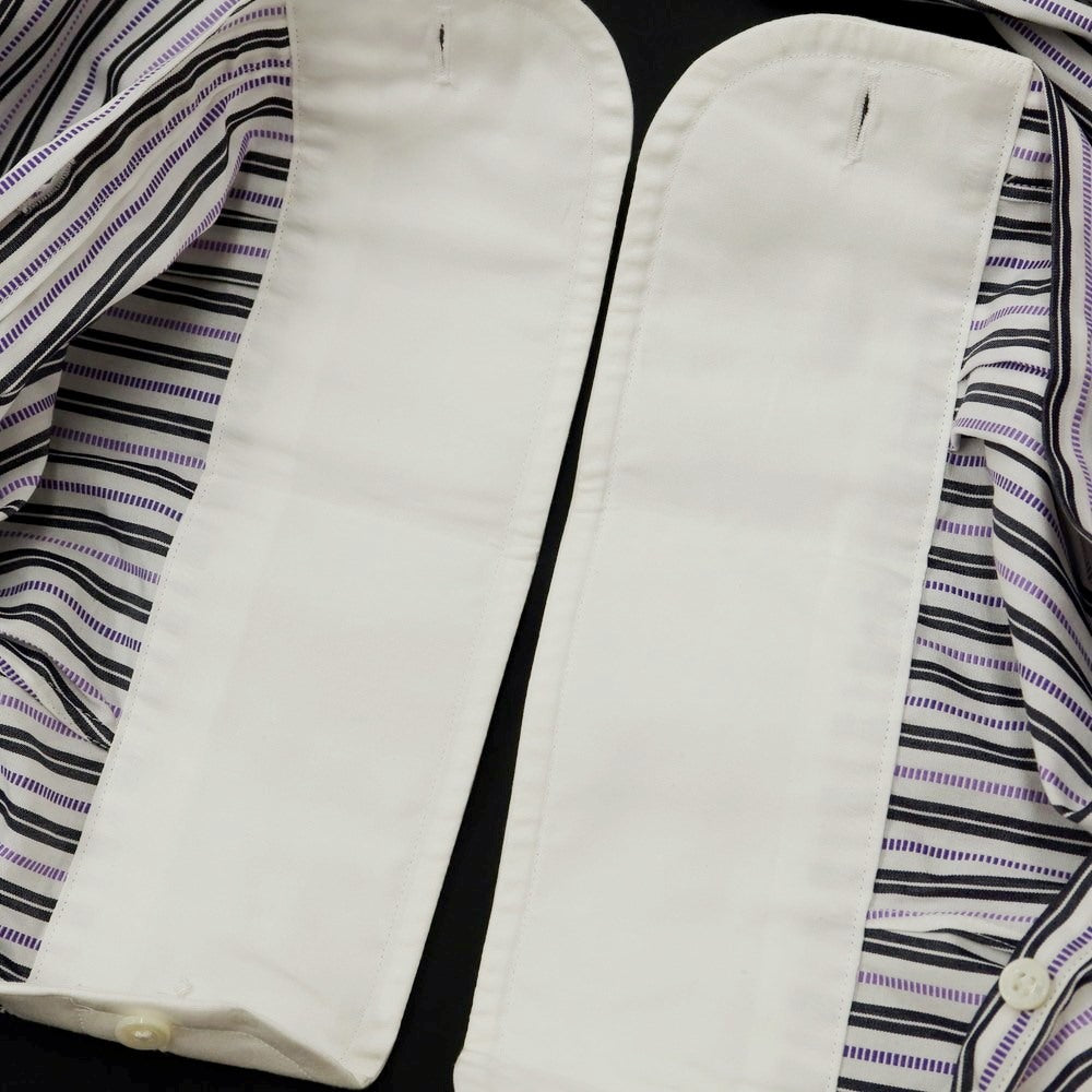 [Used] Aquascutum Striped Cleric Shirt White x Purple [Size ML-80] [PUP] [S/S/A/W] [Condition Rank C] [Men&