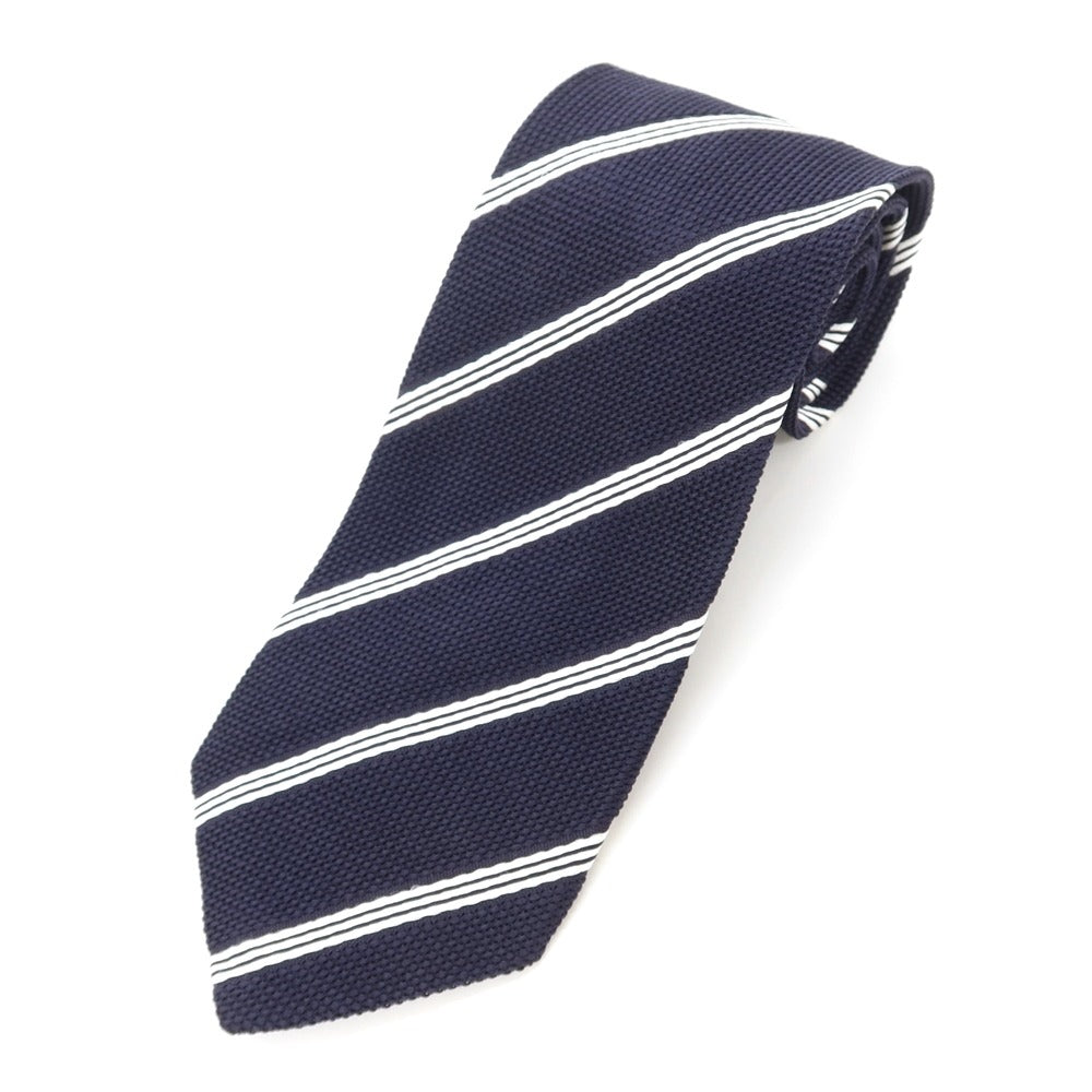【中古】アクアスキュータム Aquascutum ストライプ 3つ折り シルク ネクタイ ネイビーxホワイト【NVY】【S/S/A/W】【状態ランクB】【メンズ】【769178】