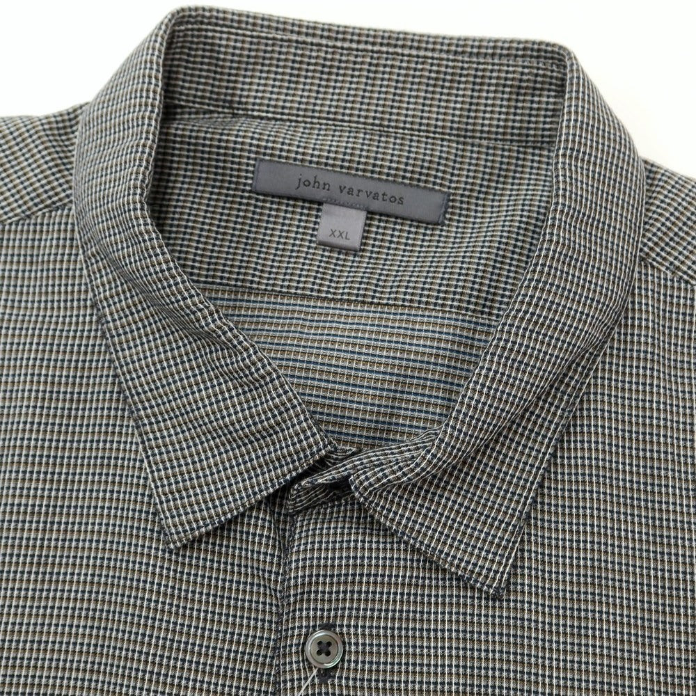 [Used] John Varvatos Cotton Check Casual Shirt Navy x Light Brown [Size XXL] [GRY] [S/S/A/W] [Condition Rank B] ​​[Men&