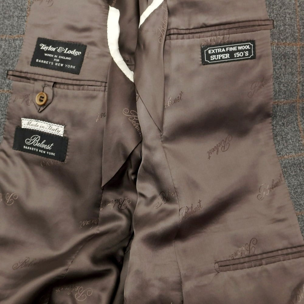 [Used] Belvest Wool Check 3-Button Suit, Gray x Orange Brown [Size 46] [GRY] [A/W] [Condition Rank B] ​​[Men&